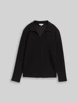TOM TAILOR Damen Langarmshirt mit Polokragen, schwarz, Uni – Bild 1