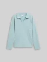TOM TAILOR Damen Langarmshirt mit Polokragen, grün, Uni – Bild 1