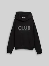 TOM TAILOR DENIM Damen Oversize Hoodie Sweatshirt mit Glitzer-Applikation, schwarz, Uni – Bild 1
