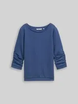 TOM TAILOR DENIM Damen Fitted Sweatshirt mit Raffungen, blau, Uni – Bild 1