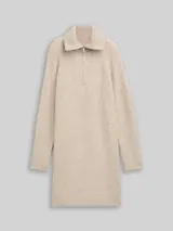 TOM TAILOR DENIM Damen Mini-Kleid mit Troyer-Kragen, beige, Meliert – Bild 1