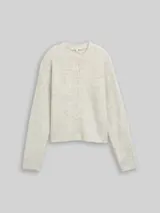 TOM TAILOR DENIM Damen Cosy Cardigan mit Rundhalsausschnitt, weiß, Meliert – Bild 1