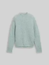 TOM TAILOR DENIM Damen Relaxed Fit Strickpullover mit Stehkragen, blau, Meliert – Bild 1