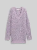 TOM TAILOR DENIM Damen Longstyle Strickpullover mit Wollanteil, lila, Meliert – Bild 1