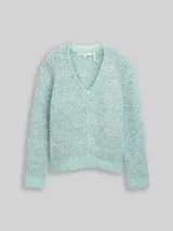 TOM TAILOR DENIM Damen Relaxed Fit Cardigan mit Wollanteil, grün, Meliert – Bild 1