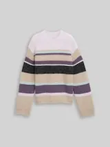 TOM TAILOR DENIM Damen Relaxed Fit Strickpullover mit Streifenmuster, lila, Gestreift – Bild 1
