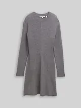 TOM TAILOR DENIM Damen Fitted Mini-Kleid aus Rippstrick, grau, Meliert – Bild 1