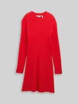 TOM TAILOR DENIM Damen Fitted Mini-Kleid aus Rippstrick, rot, Uni – Bild 1