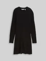 TOM TAILOR DENIM Damen Fitted Mini-Kleid aus Rippstrick, schwarz, Uni – Bild 1