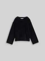 TOM TAILOR DENIM Damen Strickpullover aus Federgarn, schwarz, Uni – Bild 1