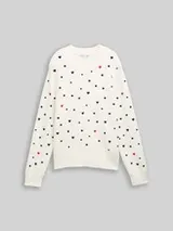 TOM TAILOR DENIM Damen Relaxed Fit Strickpullover mit Stickereien, weiß, Gemustert – Bild 1