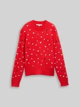 TOM TAILOR DENIM Damen Relaxed Fit Strickpullover mit Stickereien, rot, Gemustert – Bild 1