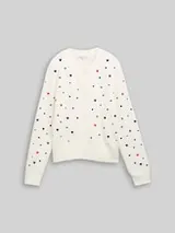 TOM TAILOR DENIM Damen Relaxed Fit Cardigan mit Stickereien, weiß, Gemustert – Bild 1