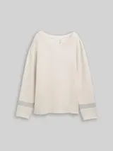 TOM TAILOR Damen Loose Fit Jacquard Strickpullover, beige, Gemustert – Bild 1