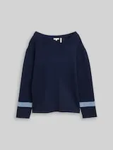TOM TAILOR Damen Loose Fit Jacquard Strickpullover, blau, Gemustert – Bild 1