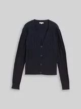 TOM TAILOR Damen Rib Cardigan mit Wollanteil, blau, Uni – Bild 1