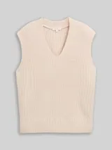TOM TAILOR Damen Pullunder mit V-Ausschnitt, beige, Meliert – Bild 1