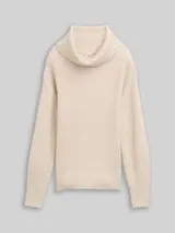 TOM TAILOR Damen Loose Fit Rollkragenpullover, beige, Meliert – Bild 1