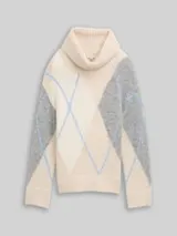 TOM TAILOR Damen Oversize Rollkragenpullover mit Wollanteil, beige, Gemustert – Bild 1