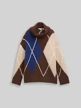 TOM TAILOR Damen Oversize Rollkragenpullover mit Wollanteil, braun, Gemustert – Bild 1
