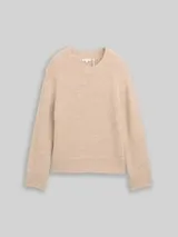 TOM TAILOR Damen Strickpullover mit Wollanteil, beige, Meliert – Bild 1
