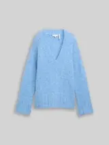 TOM TAILOR Damen Oversize Strickpullover mit Wollanteil, blau, Meliert – Bild 1