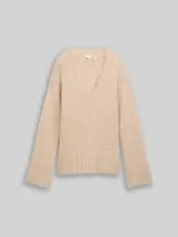 TOM TAILOR Damen Oversize Strickpullover mit Wollanteil, beige, Meliert – Bild 1