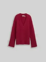 TOM TAILOR Damen Oversize Strickpullover mit Wollanteil, rot, Meliert – Bild 1