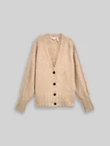 TOM TAILOR Damen Oversize Cardigan mit Wollanteil, beige, Meliert – Bild 1