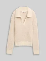 TOM TAILOR Damen Bouclé Strickpullover mit Kragen, beige, Meliert – Bild 1