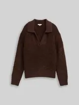 TOM TAILOR Damen Bouclé Strickpullover mit Kragen, braun, Meliert – Bild 1