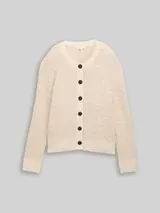 TOM TAILOR Damen Bouclé Cardigan mit Wollanteil, beige, Meliert – Bild 1