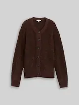 TOM TAILOR Damen Bouclé Cardigan mit Wollanteil, braun, Meliert – Bild 1