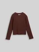 TOM TAILOR Damen Cropped Strickpullover mit Stehkragen, braun, Meliert – Bild 1