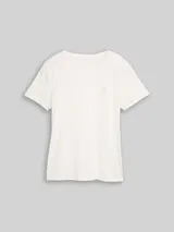 TOM TAILOR Damen T-Shirt mit Blumen-Stickerei, weiß, Uni – Bild 1