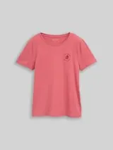 TOM TAILOR Damen T-Shirt mit Blumen-Stickerei, rot, Uni – Bild 1