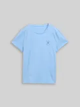 TOM TAILOR Damen T-Shirt mit Blumen-Stickerei, blau, Uni – Bild 1