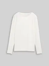 TOM TAILOR Damen Basic Langarmshirt, weiß, Uni – Bild 1
