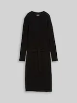 TOM TAILOR Damen Fitted Midi-Kleid mit Gürtel, schwarz, Uni – Bild 1
