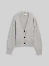 TOM TAILOR Damen Loose Fit Cardigan mit V-Ausschnitt, grau, Meliert – Bild 1