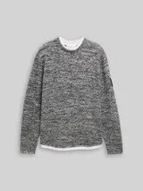 TOM TAILOR DENIM Herren Strickpullover im 2-in-1-Look, schwarz, Meliert – Bild 1