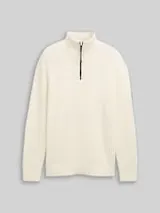 TOM TAILOR DENIM Herren Relaxed Fit Troyer Strickpullover, weiß, Uni – Bild 1