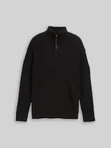 TOM TAILOR DENIM Herren Relaxed Fit Troyer Strickpullover, schwarz, Uni – Bild 1