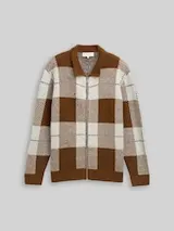 TOM TAILOR DENIM Herren Relaxed Fit Strickjacke mit Karomuster, braun, Kariert – Bild 1