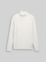 TOM TAILOR DENIM Herren Rollkragenpullover aus Noppengarn, weiß, Meliert – Bild 1