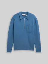 TOM TAILOR DENIM Herren Relaxed Fit Strickpullover mit Polokragen, blau, Uni – Bild 1