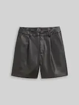 TOM TAILOR DENIM Damen Shorts in Lederoptik, schwarz, Uni – Bild 1
