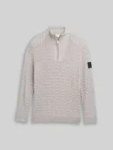TOM TAILOR Herren Troyer Strickpullover mit Zopfmuster, grau, Meliert – Bild 1