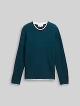 TOM TAILOR DENIM Herren 2-in-1 Strickpullover aus Baumwolle, grün, Uni – Bild 1