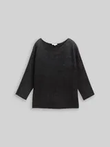 TOM TAILOR Damen Loose Fit Strickpullover mit Glitzer-Effekt, schwarz, Uni – Bild 1